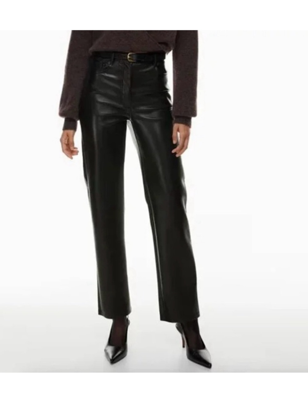 Melina Wilfred Black Faux Leather Straight-Leg Pants